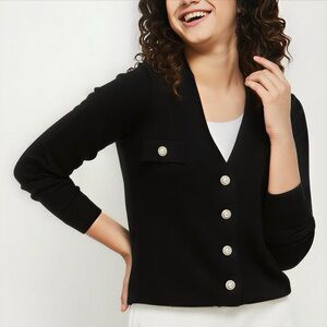 PHILOSOPHY Soft + Thick Black Pearl Button Classy Cardigan Sweater Top XS